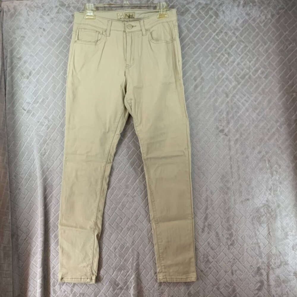 Hybrid & Company Womans XL Denim Jeans Khaki Beige Skinny Mid Rise Stretch